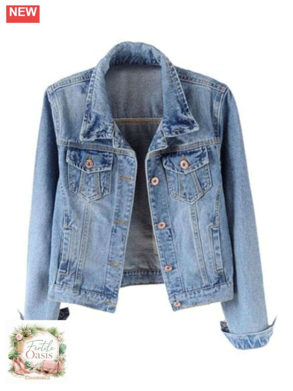 Womens Vintage Denim Jean Jacket Cotton Blend Button Down Long Sleeve Casual